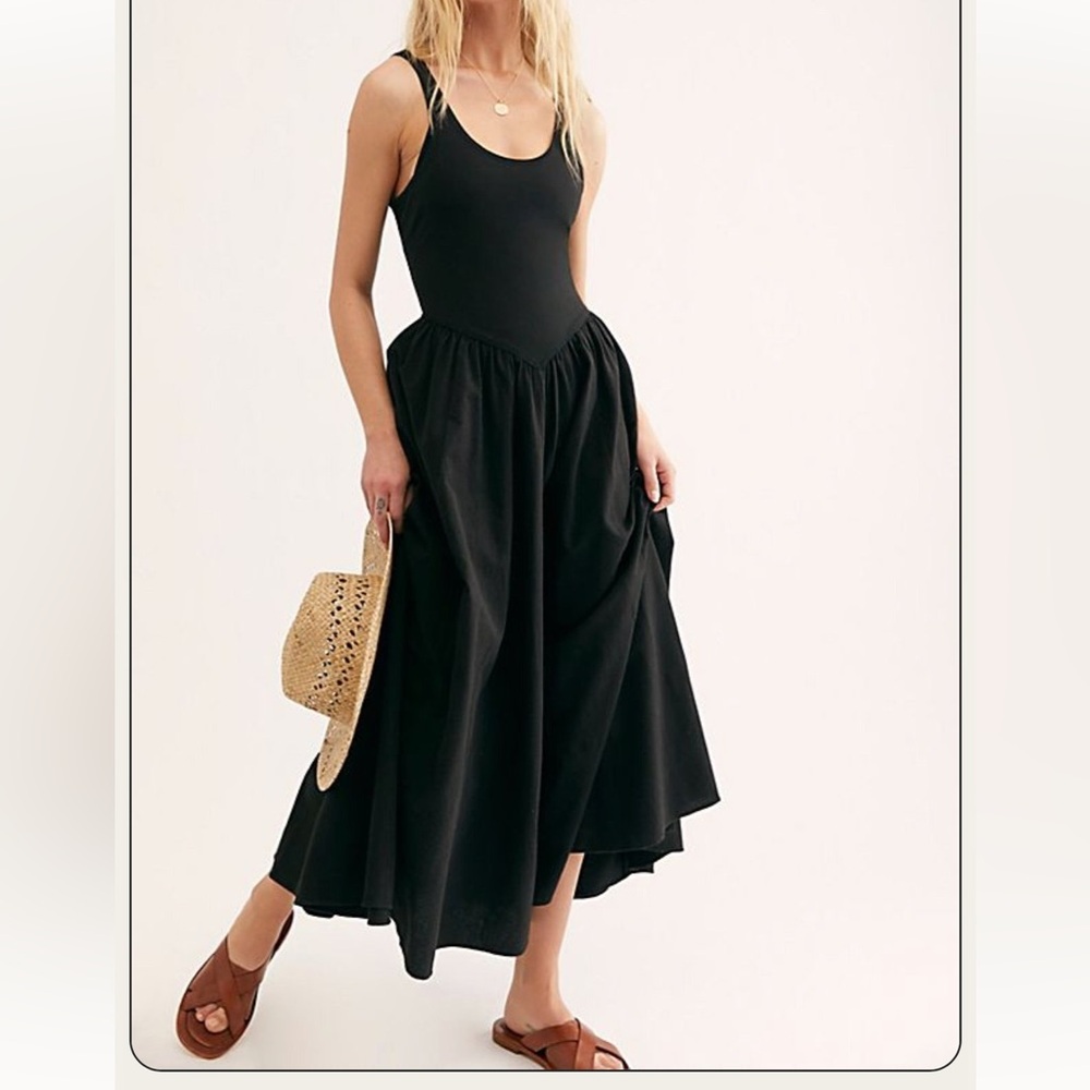 Free People ‘Emily’ Black Midi Dress